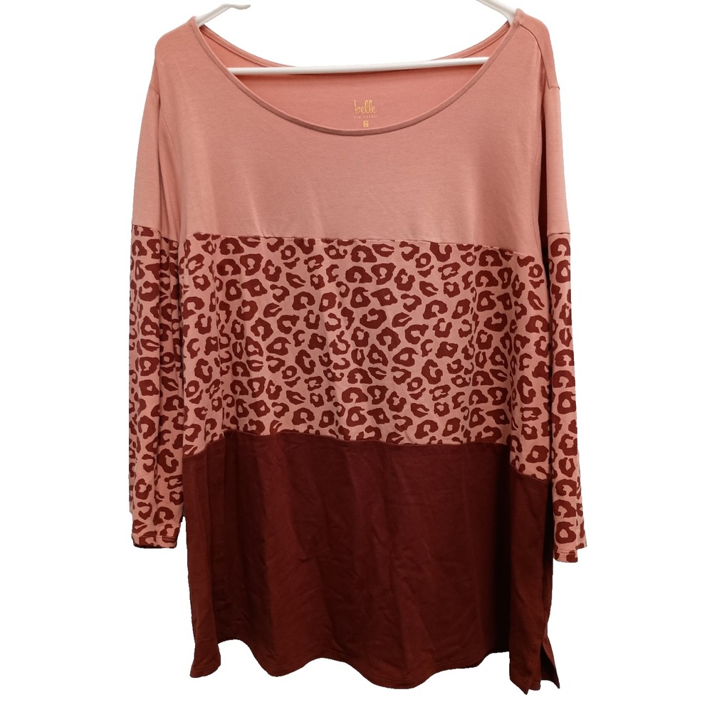 Belle By Kim Gravel Tunic Top Womens Size 1X Pink Colorblock BOHO 3/4 Sleeves
